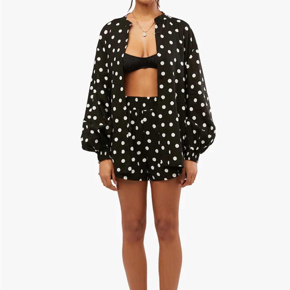 WeWoreWhat Black and White Polka Dot Shorts and Shirt Set